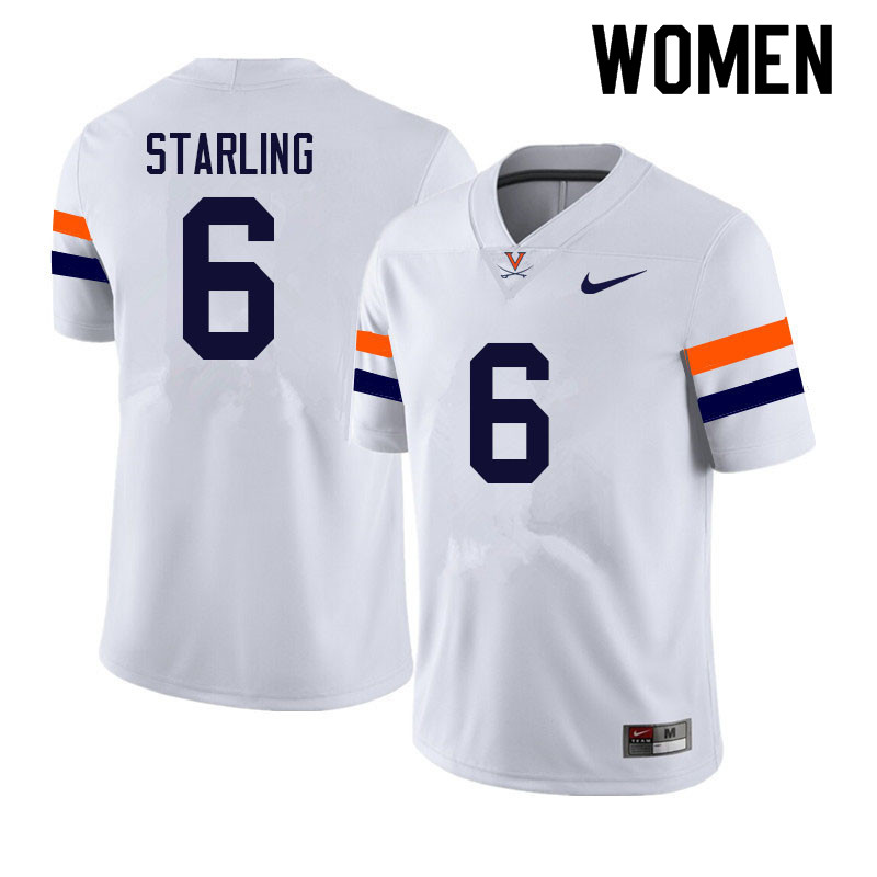 Women #6 Demick Starling Virginia Cavaliers College Football Jerseys Sale-White